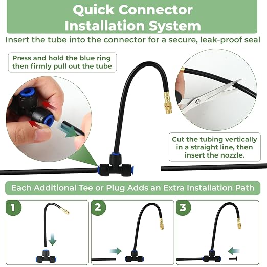 50FT Drip Irrigation System for Starter: Small Garden Quick Connect 1/4" PE Water Tubing Automatic 11Pcs Sprinkler Kit Adjustable Misting Part Watering Hose Outdoor Raised Bed Plants Flower Greenhouse