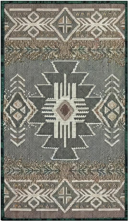 YHSF South West Native American Area Rug C318 - Easy Clean, Thick, Soft, Durable Native Tribal American Indian Inspired Rug for Bedroom/Living Room and More - Hunter Green, 16 Inches x 28 Inches