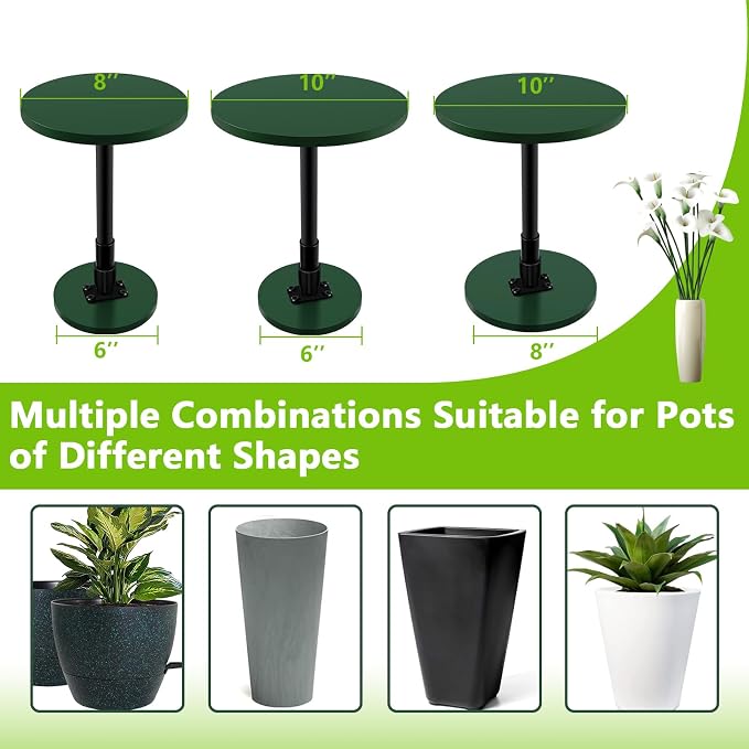 Axcoix Adjustable Height Plant Risers for Inside Pots, 12-21" Wooden Planter Inserts for Large Pots Sturdy Support, Planter Lift Insert for Tall Square Round Taper Planters (6" 8" 10" Base or Top)