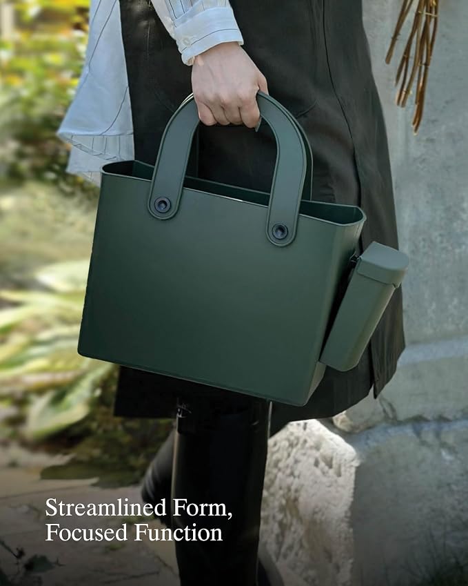 Hachiman Garden Tool Bag, Waterproof Gardening Tote | Interior Partition and Removable Pouch, Indoor Outdoor Use, Tools Not Included, Garden Green