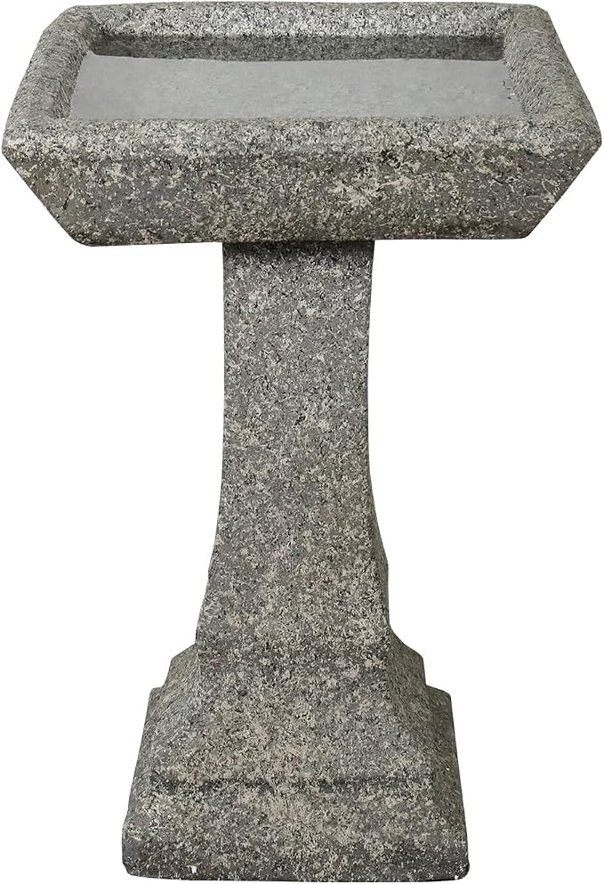 SKYFIRE Freestanding Birdbaths Outdoor - 15”Dia.X 22.8”Tall Concrete Standing Garden Bird Bath Feeder Bowl with Pedestal, Modern Outdoor Birdbath for Patio, Yard, Lawn Decor and Bird Bathing&Feeding