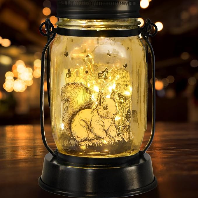 kyoryuger Squirrel Gifts for Women/Men Squirrel Solar Lanterns Mom Birthday Animal Lovers Lantern Pet Loss Tree Rat Lights Solar Garden Decoration for Yard, Patio,Backyard,Porch Torches