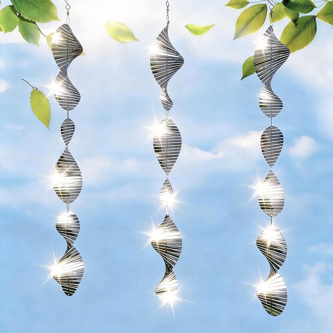 CHONOVO 9 Discs 3 Pcs Bird Deterrents for Outside, Bird Repellent Device | 3D Reflective Stainless Steel Wind Spinner, 360° Rotating for Patio, Yard, Garden & Orchard, Help Deter Pigeon& Sparrow
