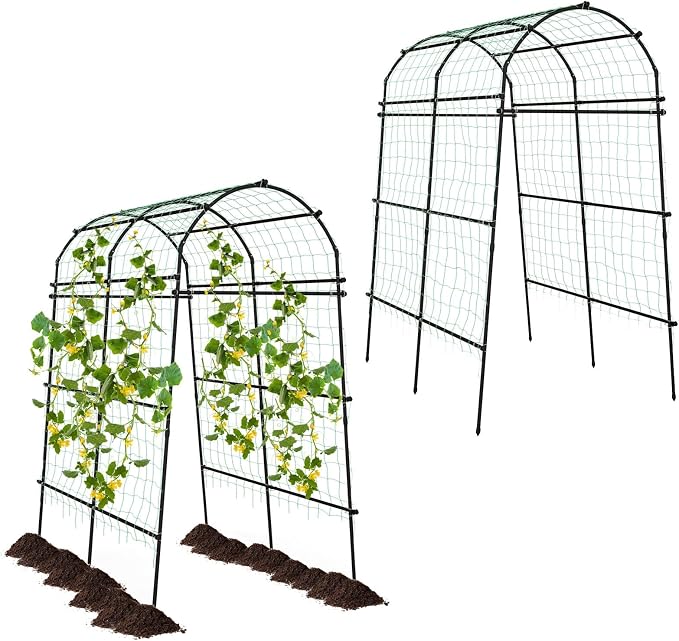 Giantex Garden Arch Trellis for Climbing Plants Set 2, 7.5FT Tall Plant Support Archway w/PE Coated Metal Structure for Climbing Vine/Vegetables/Fruit/Flower, Outdoor Cucumber Trellis for Raised Bed