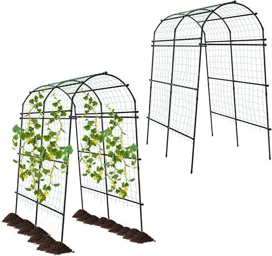 Giantex Garden Arch Trellis for Climbing Plants Set 2, 7.5FT Tall Plant Support Archway w/PE Coated Metal Structure for Climbing Vine/Vegetables/Fruit/Flower, Outdoor Cucumber Trellis for Raised Bed