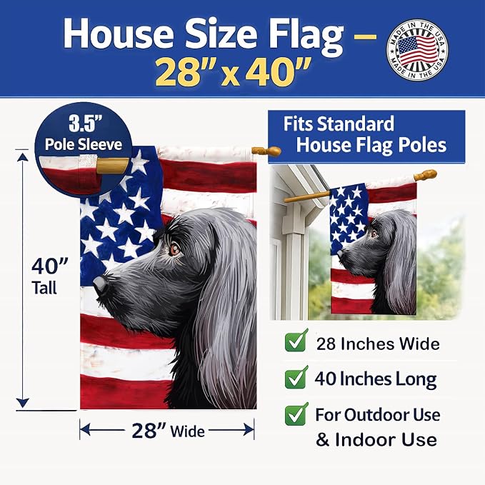 Caroline's Treasures CK6623CHF Large Munsterlander Dog American Flag House Flag Large Porch Sleeve Pole Decorative Outside Yard Banner Artwork Wall Hanging, Polyester, House Size, Multicolor