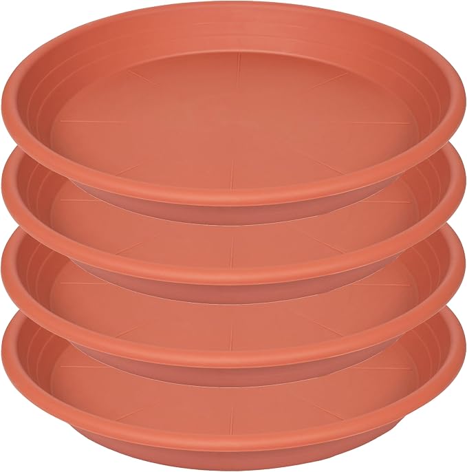 4 Pack of 16 inch Plant Saucer, Large Plant Tray, Heavy Sturdy Plant Drainage Tray for Indoors, Bird Bath Bowls, Sturdy Plastic Pot Tray for Planter 14 15 16" (Terracotta)
