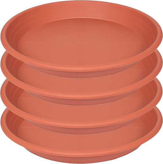 4 Pack of 16 inch Plant Saucer, Large Plant Tray, Heavy Sturdy Plant Drainage Tray for Indoors, Bird Bath Bowls, Sturdy Plastic Pot Tray for Planter 14 15 16" (Terracotta)
