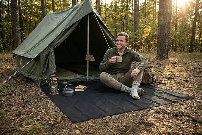 Outdoor Pocket Blanket, 55"x60" Waterproof Foldable Compact Small Picnic Blanket, Ultralight Tarp for Camping, Festival, Beach, Hiking, Backpacking, Travel, Stakes Included (Black)