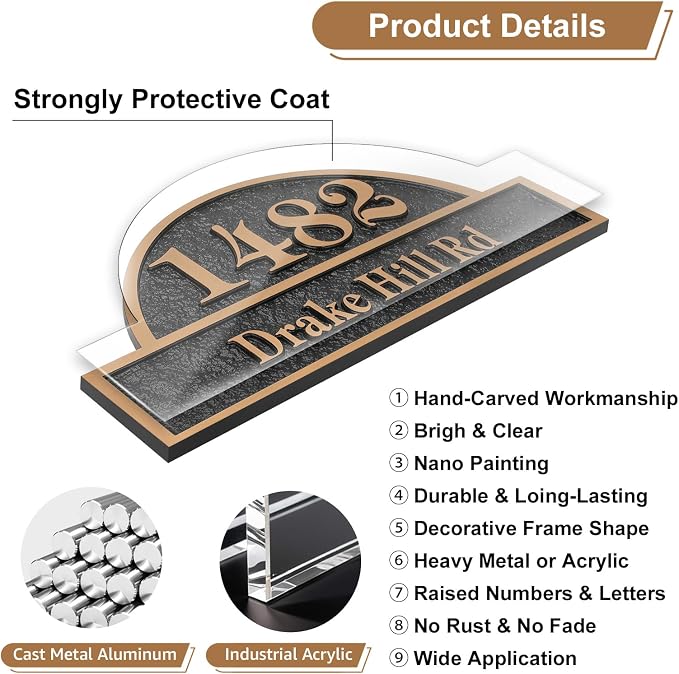 Address Plaque Creative Design - 12'' x 6.02'' Custom Address Sign for House,House Number Plaque Sign for Outside House,Driveway,Mailbox Metal & Large Options (Style 3)