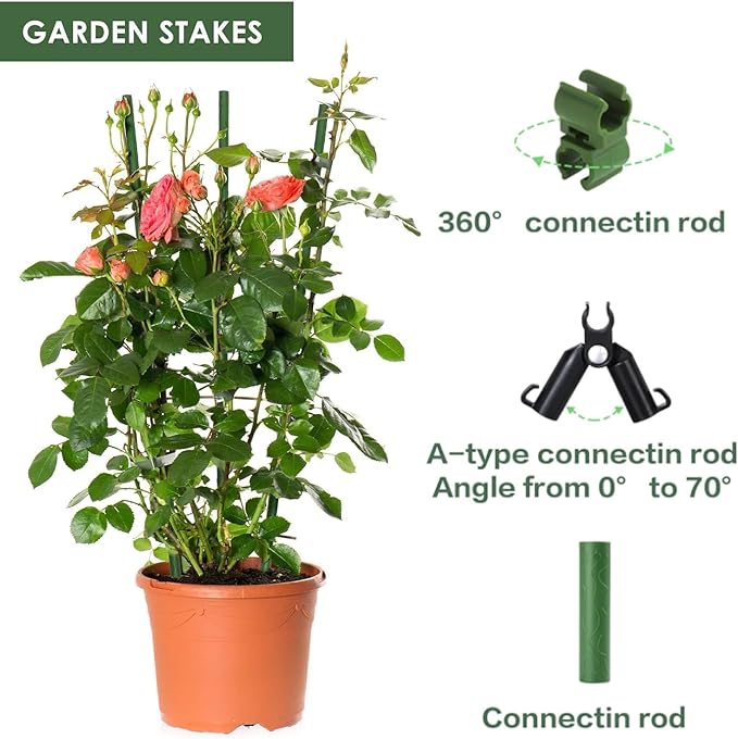 72 Pcs Garden Stakes 30 Sets 16 Inch Steel Tomato Plant Stakes and Accessories, DIY 4ft 5ft 6ft 7ft Plant Stakes Sticks Supports for Outdoor, Gardening, Vegetables, Pepper, Fences (16 inch)