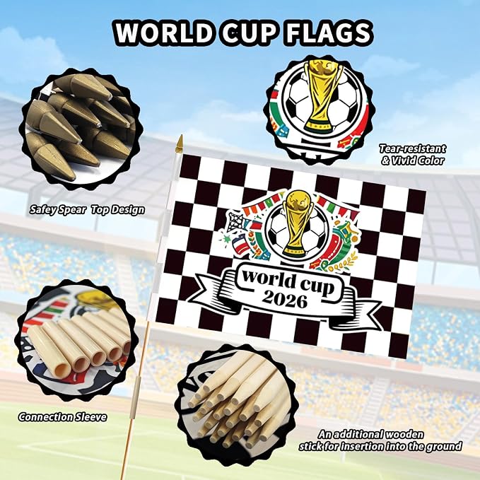 American Flags on Stick, 12x18 Inch 25 Pack Handheld US Stick Flags with Adjustable Pole, Safe Round Spear Top Small American Hand Flags for Sports Events & Holiday Celebrations