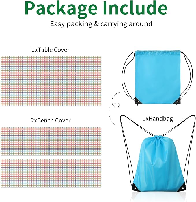 Picnic Table and Bench Cover, Camping Essentials RV Gear, 72in Waterproof Windproof Outdoor Elastic All Around Tablecloth