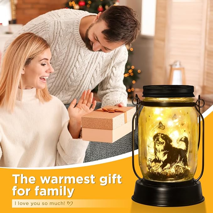 kyoryuger Bernese Mountain Dog Gifts for Women/Men Bernese Mountain Solar Lanterns Birthday Dog Lovers Lantern Pet Loss Dog Memorial Lights Solar Garden Decor Yard, Patio,Backyard,Porch Torches Light