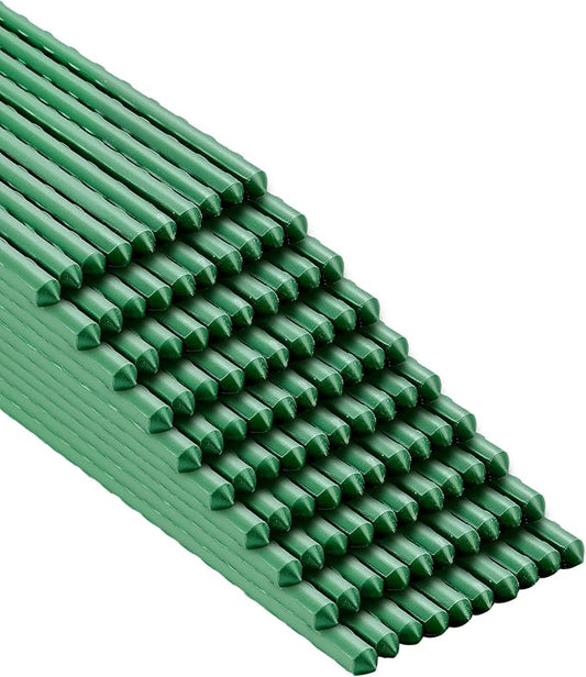 Garden Stakes 58inch (Approx 5FT) 100 Pack Tomato Stakes, Sturdy Tomato Stakes Plastic Coated Metal Plant Supports Plant Support Sticks for Gardening (5FT-100 Pack)