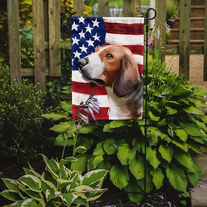 Caroline's Treasures CK6700GF Serbian Tricolour Hound Dog American Flag Garden Flag Mailbox Flag Decorative Yard Flag Banner Outside Patio Artwork Yard Flower Beds, Garden Size, Multicolor