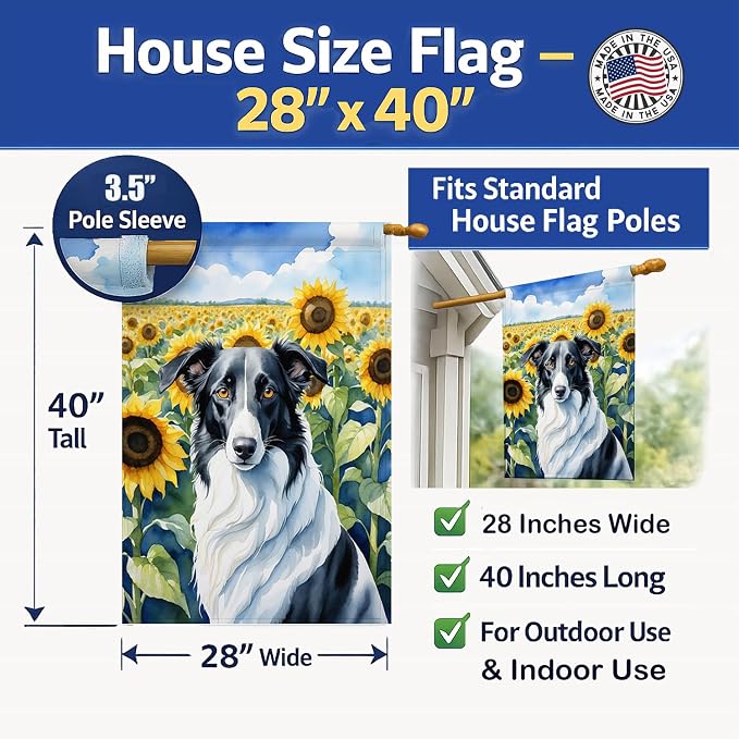 Caroline's Treasures DAC6034CHF Borzoi in Sunflowers House Flag Large Porch Sleeve Pole Decorative Outside Yard Banner Artwork Wall Hanging, Polyester, House Size, Multicolor