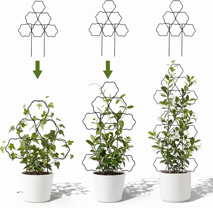ZOUTOG 15 Inch Trellis for Climbing Plants Outdoor 3 Pack,Rustproof Metal Garden Trellis for Potted Plants,Sturdy Houseplant Support Indoor Outdoor for Ivy Pothos Monstera Hoya Flower Vine (Flower)