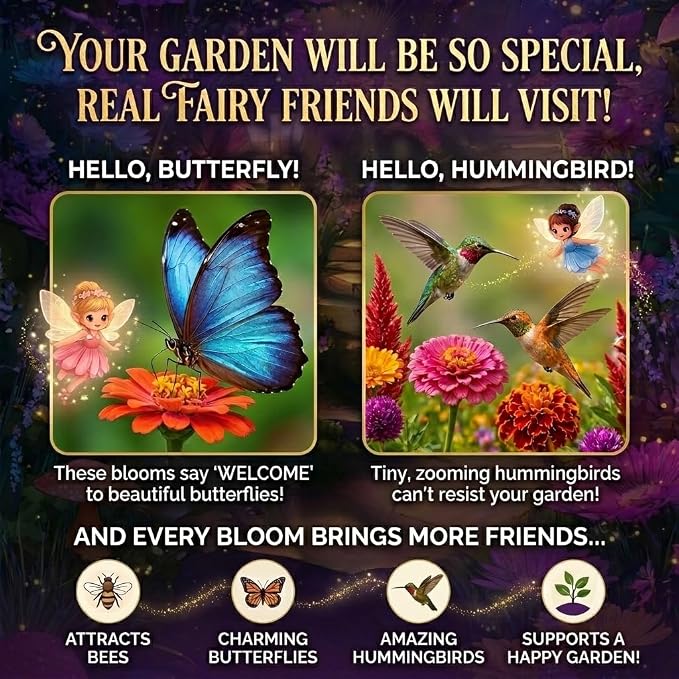 Fairy Garden Seed Kit – Flower Seeds Kit for a Magical Blooming Surprise – Wildflower Seeds for Pollinators, Butterfly Garden Starter, Indoor or Outdoor Planting - Introduce Kids to Gardening