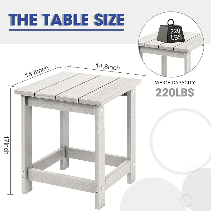 LZRS Patio Side Table, Heavy Duty HDPE Outdoor End Table with Wood Texture, Weatherproof Composite Table for Adirondack Chairs, Deck, Pool, Indoor/Outdoor, No Peeling or Cracking(Sand)
