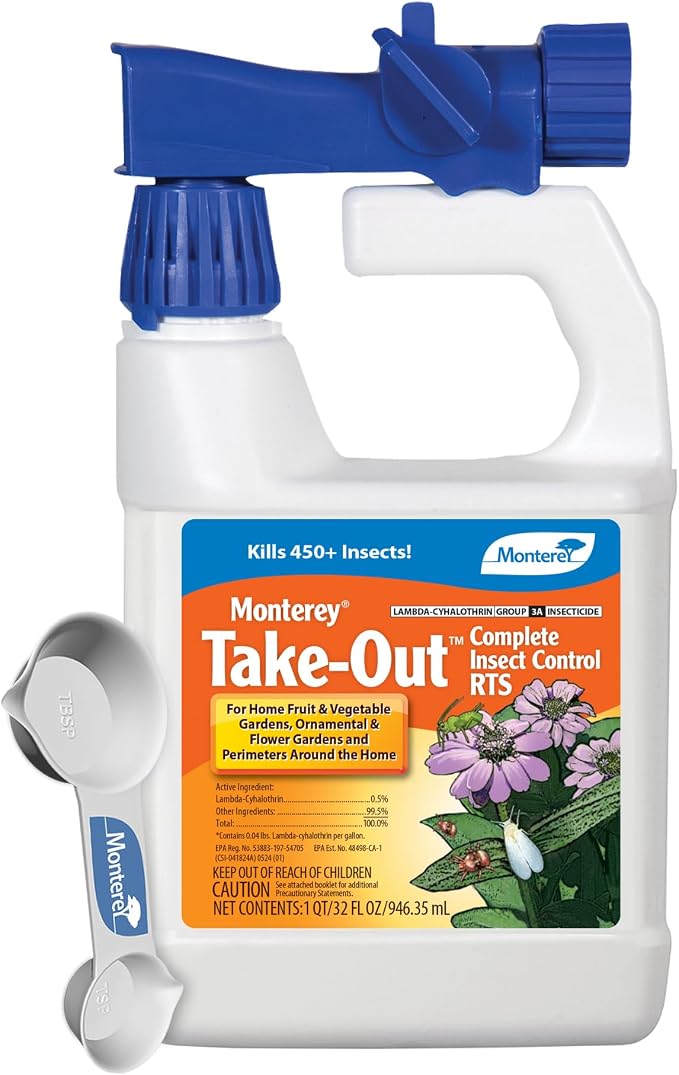 Monterey Take-Out Complete Insect Control RTS - Kills 450+ Insects, Controls Mosquitoes, Fleas, Ants, Mites - 1 Quart, Covers 16,000 Sq. Ft. - Bundled witih Monterey Measure Spoon