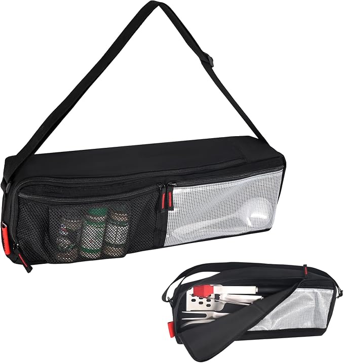 Grill Tool Organizer, BBQ Tool Storage Bag with Pockets- 20" Heavy-Duty Storage Bag Waterproof 600D Oxford, Folding Design Gift for Camping, Tailgates, Outdoor BBQ Parties (20" Lx6 Wx5 H)