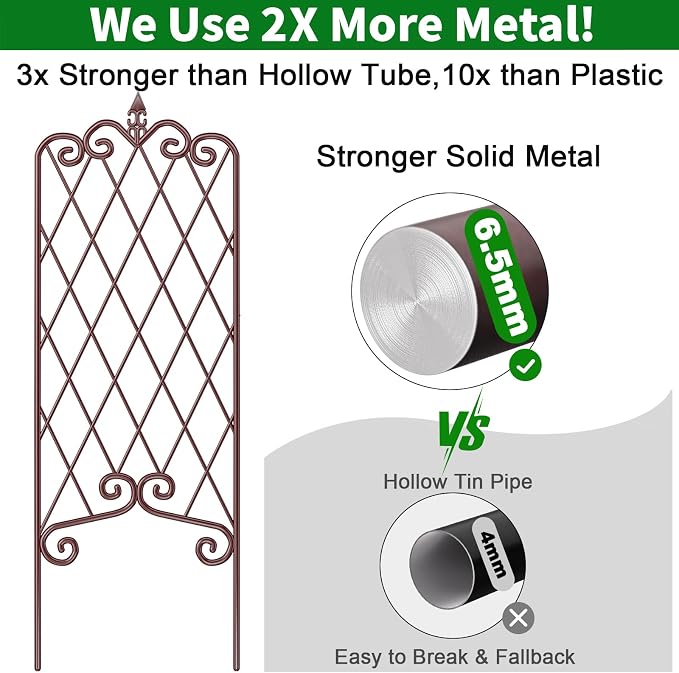 AMAGABELI GARDEN & HOME 2 Pack Garden Trellis for Climbing Plants Outdoor 60” x 18” Garden Fencing Decorative Plant Trellis Vegetables and Rose Trellis for Ivy Cucumbers Brown