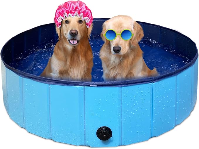 Foldable Dog Pet Bath Pool,Hard Plastic Collapsible Pet Bath Tub & Wading Pool or Dogs and Cats for Indoor/Outdoor Use,Blue 39 x 12Inches