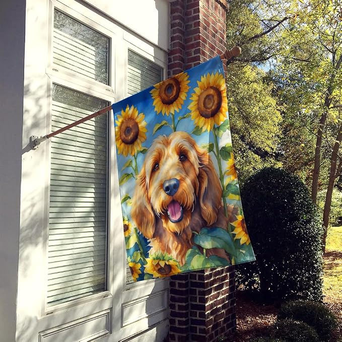 Caroline's Treasures DAC6130CHF Otterhound in Sunflowers House Flag Large Porch Sleeve Pole Decorative Outside Yard Banner Artwork Wall Hanging, Polyester, House Size, Multicolor