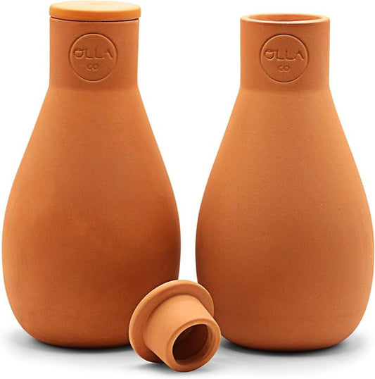 The Olla Company Classic Olla Watering Pot with Lid - Terracotta Self Watering Irrigation up to 1 ft in Diameter for Gardens, Raised Beds, and Small Pots - Vacation Friendly - Mini - Set of 2