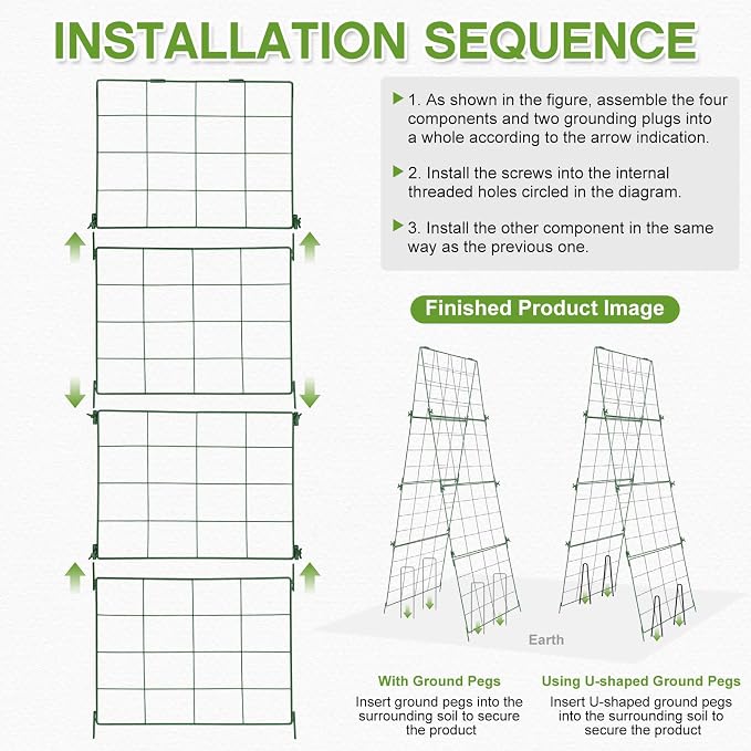 Chumia 2 Pack 48" x 16" Thickened Cucumber Trellis for Raised Bed Garden, Foldable A Frame Metal Garden Trellis for Climbing Plants Outdoor Plant Support for Vegetables Fruit, Green