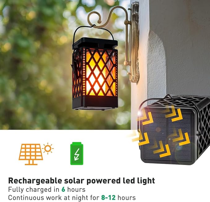 Solar Lanterns-Sunklly Hanging Solar Lights Color Changing & Fixed 9 Modes Waterproof Hanging Lanterns Outdoor Lights Flickering Flame Camping Lanterns Decoration for Garden Patio Pathway(2 Pack)