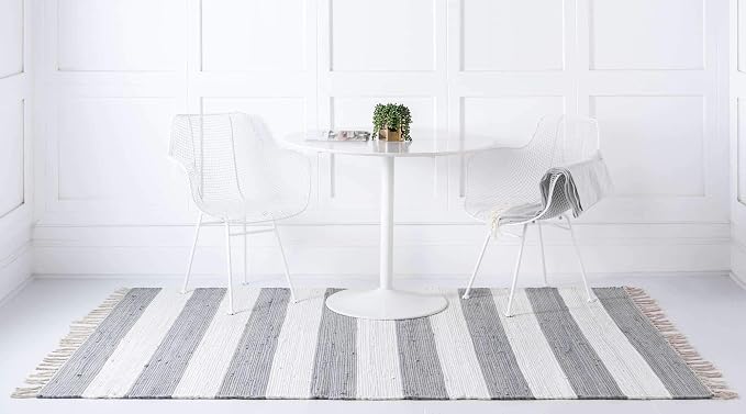 Unique Loom Chindi Rag Collection Area Rug - Striped (10'x 14' 1" Rectangle, Gray/ Ivory)