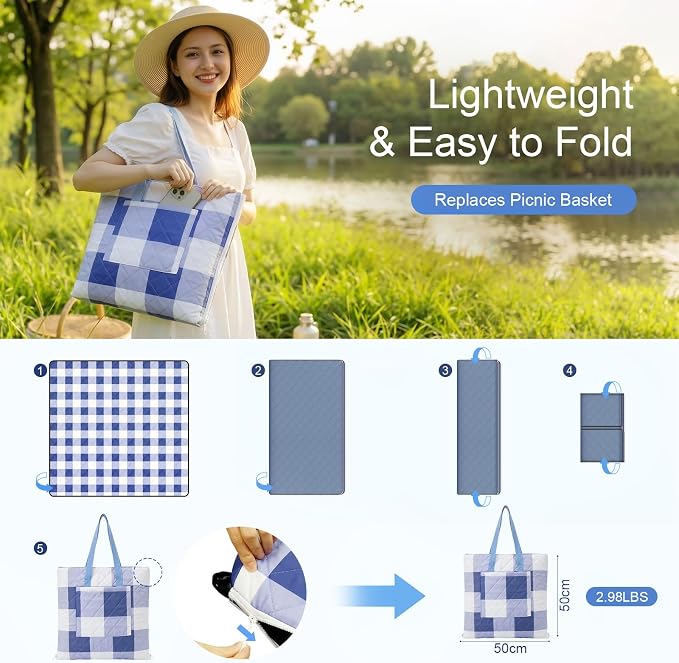 2 in 1 Tote Picnic Blanket Waterproof Outdoor Camping Mat,Large Capacity Beach Blanket 80''x80'' 7 Layers Easy to Foldable and Carry.