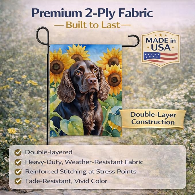 Caroline's Treasures DAC6039GF Boykin Spaniel in Sunflowers Garden Flag Mailbox Flag Decorative Yard Flag Banner Outside Patio Artwork Yard Flower Beds, Garden Size, Multicolor