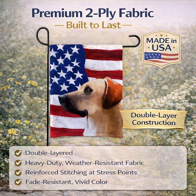 Caroline's Treasures CK6436GF Black Mouth Cur Dog American Flag Garden Flag Mailbox Flag Decorative Yard Flag Banner Outside Patio Artwork Yard Flower Beds, Garden Size, Multicolor