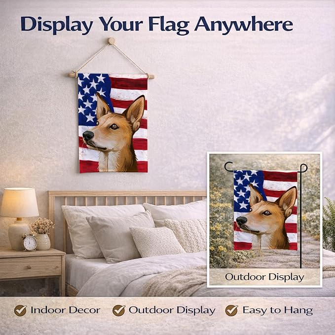 Caroline's Treasures CK6567GF Indian pariah dog American Flag Garden Flag Mailbox Flag Decorative Yard Flag Banner Outside Patio Artwork Yard Flower Beds, Garden Size, Multicolor