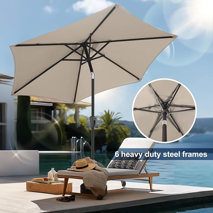 FLAME&SHADE 7.5ft Patio Umbrella - Outdoor Umbrella with Push Button Tilt and Crank for UV Protection, Table Market Umbrella for Garden, Deck, Backyard, Pool and Beach(Taupe)