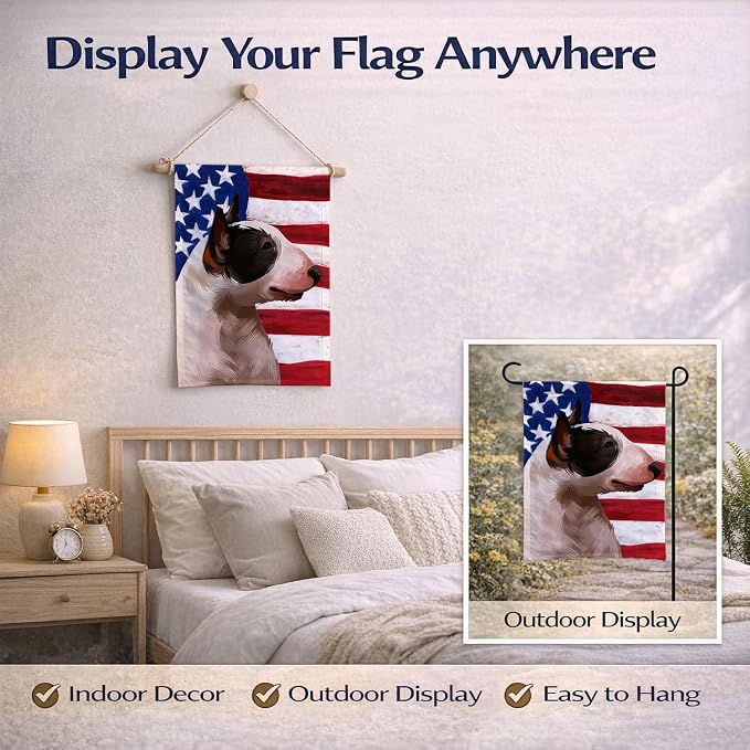 Caroline's Treasures CK6466GF Bull Terrier Miniature American Flag Garden Flag Mailbox Flag Decorative Yard Flag Banner Outside Patio Artwork Yard Flower Beds, Garden Size, Multicolor