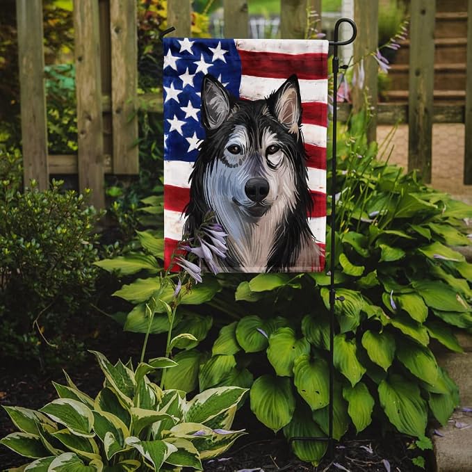 Caroline's Treasures CK6734GF Tamaskan Dog American Flag Garden Flag Mailbox Flag Decorative Yard Flag Banner Outside Patio Artwork Yard Flower Beds, Garden Size, Multicolor