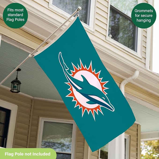 Team Sports America NFL Miami Dolphins 3 x 5 Outdoor Durable House Flag with Grommets | Sport Team Flag & Banner | Indoor Wall Decoration for Room