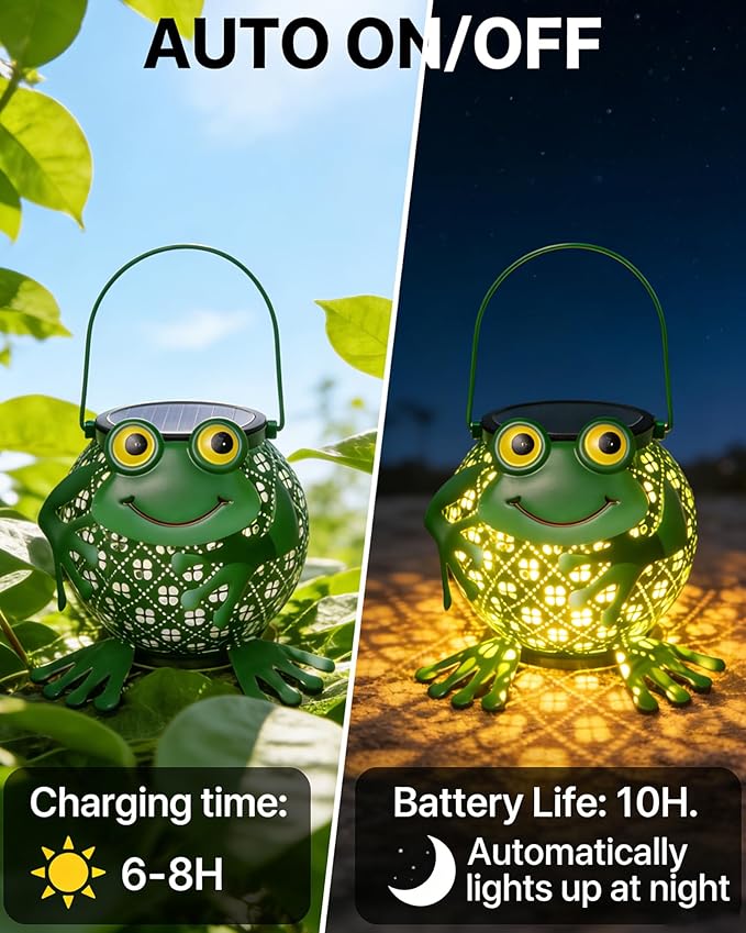 Solar Lanterns Outdoor, Solar Lights Outdoor Garden Decor, Waterproof Outdoor Hanging Lantern Solar Garden Lights Frog for Outside Patio Yard, Lawn, Porch, Backyard Decoration