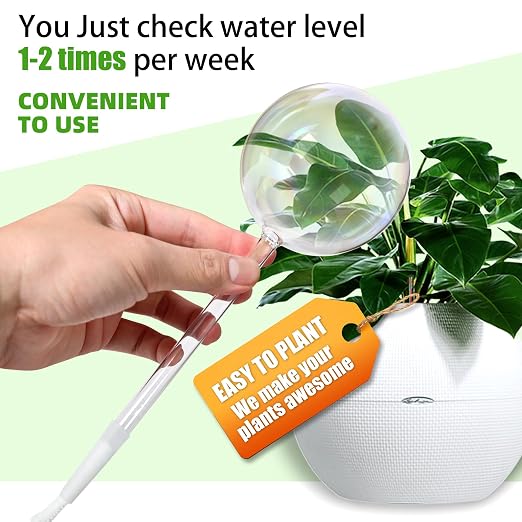 6.5oz Self Watering Globes (4 Pack),Medium Glass Plant Water Bulbs for Indoor Plants, Automatic Drip Irrigation,Light Iridescent Watering Stakes for Vacation & Daily Use (Slow-Release Hydration)