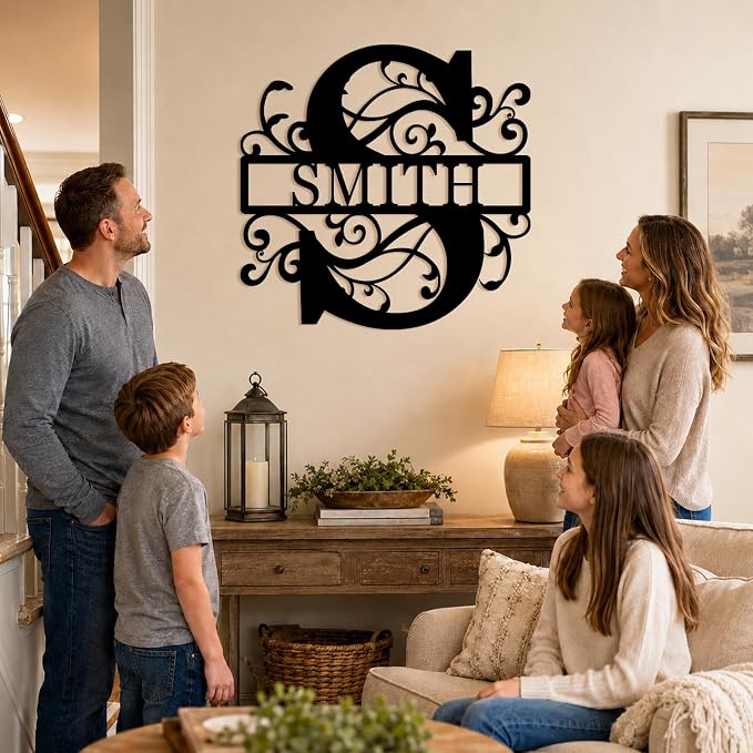 Personalized Family Name Sign, Custom Metal Name Sign, Monogram Wall Decor, Last Name Signs for Home, Split Letter Monogram Sign, Personalized Wedding Gift, Metal Wall Art