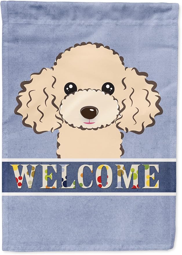Caroline's Treasures BB1444CHF Buff Poodle Welcome House Flag, Blue Large Porch Sleeve Pole Decorative Outside Yard Banner Artwork Wall Hanging, Polyester, House Size, Multicolor