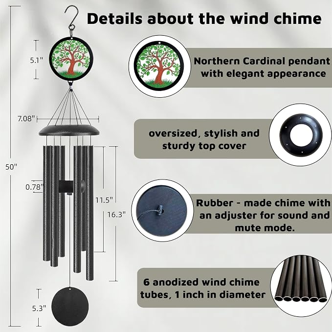 50" Tree of Life Wind Chimes for Outside Deep Tone, Deep Resonant Tone Memorial Sympathy Gifts for Loss of Loved One, Outdoor Garden Yard Decor for Mom Dad Grandma
