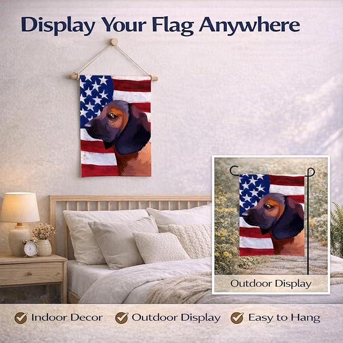 Caroline's Treasures CK6420GF Bavarian Mountain Hound American Flag Garden Flag Mailbox Flag Decorative Yard Flag Banner Outside Patio Artwork Yard Flower Beds, Garden Size, Multicolor