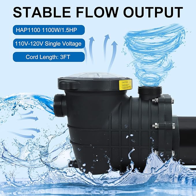 1.5 HP In/Above Ground Swimming Pool Pump, 110V 5580GPH Single Speed Pool Water Pumps lnground Above Ground with Filter Basket