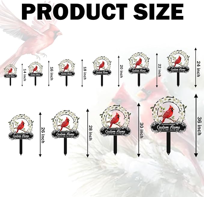 Personalized Cardinal Metal Garden Sign with Stakes, Red Bird Metal Decor Decorative Outside, Yard Outdoor Art Gift for Mom/Grandmother, Patio House Warming Gifts
