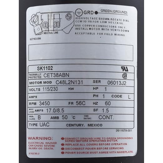 Regal Beloit SK1102 1.0 HP C-Face Flange Pool Filter Motor Full-Rated